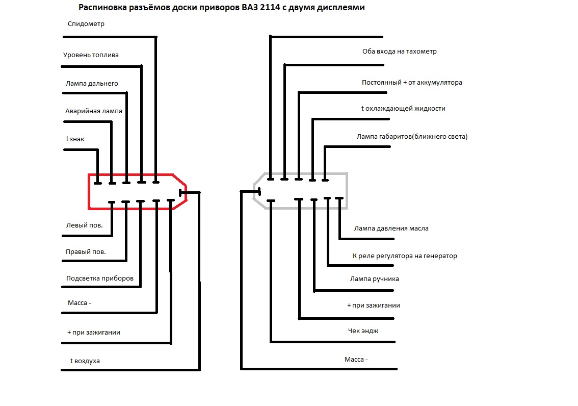 Схема подключения приборки ваз 2114