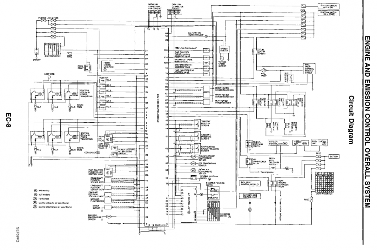 Nissan Maxima QX 1997 VQ30de (105 pin) принципиальная схема - ECU Pinouts,  Bootpin Information, ECU Pictures, ECU Locations. - AUTO TECHNOLOGY